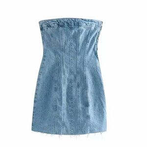 Blue Denim Mini Tube Bodycon Dress Women